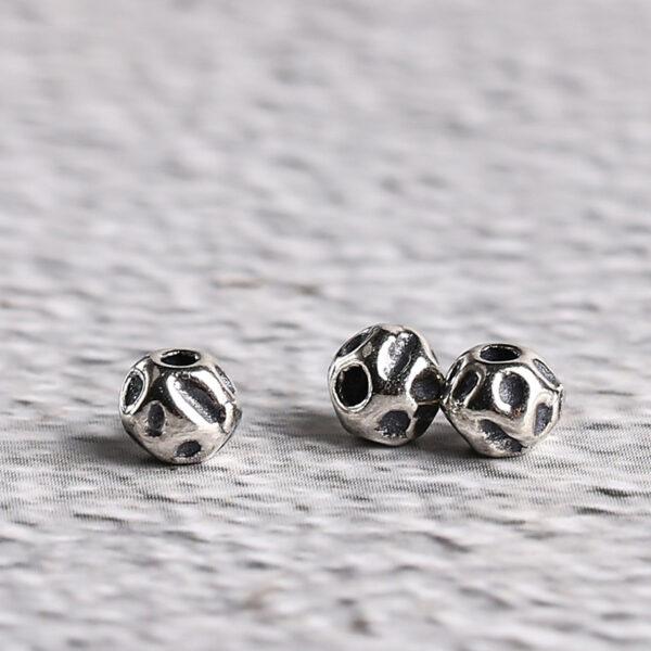 meteorite surface round shape s925 sterling silver bead, oxidized silver bead - Image 5