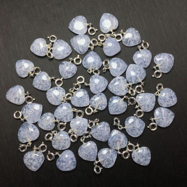 snowflake texture heart shape natural light blue agate bead sterling silver charm - Image 5