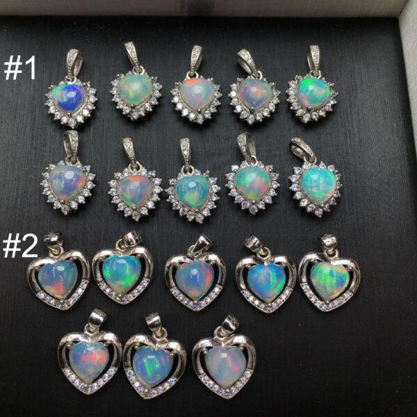 heart shape natural colorful opal bead inlaid sterling silver charm pendant - Image 5