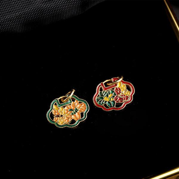 hollow flower pattern ruyi shape gild sterling silver charm bead, enamel flower charm - Image 5