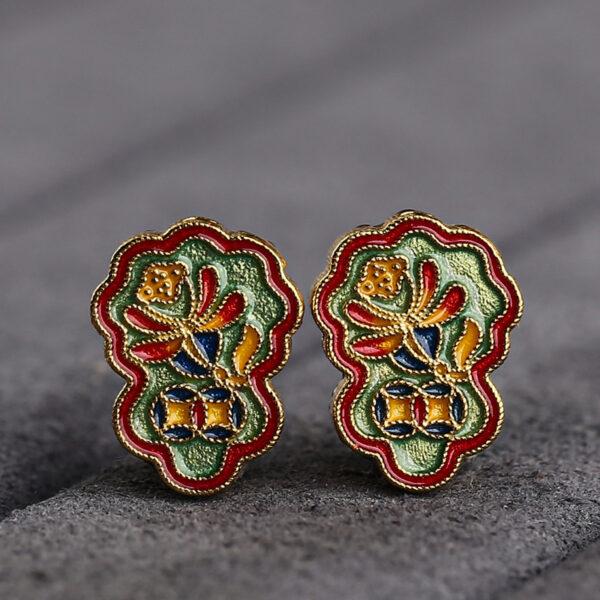 flower pattern cloud shape gild sterling silver bead, enamel flower bead - Image 5