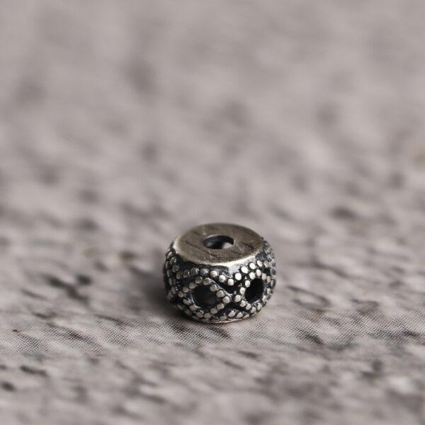 hollow flower pattern drum shape s925 sterling silver bead, oxidized silver drum bead - Image 5