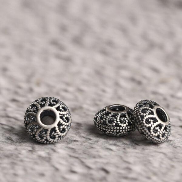 hollow flower pattern oblate shape s925 sterling silver bead, oxidized silver oblate bead - Image 5