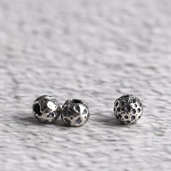 small pits surface round shape s925 sterling silver bead, oxidized silver bead - Image 5