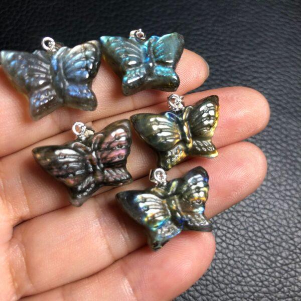 butterfly shape natural colorful labradorite bead sterling silver charm - Image 5