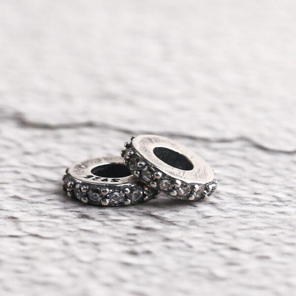 inlaid zircon small bumps surface gasket shape s925 sterling silver bead, oxidized silver bead - Image 5