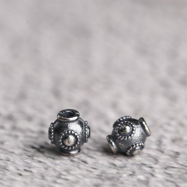 flower pattern oval shape s925 sterling silver bead, oxidized silver bead - Image 5