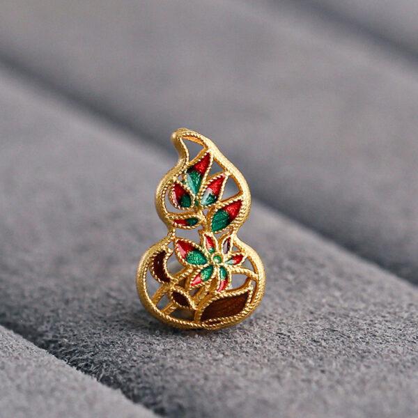 gild sterling silver hollow gourd shape bead, enamel flower bead, 2 pieces / 5 pieces - Image 5