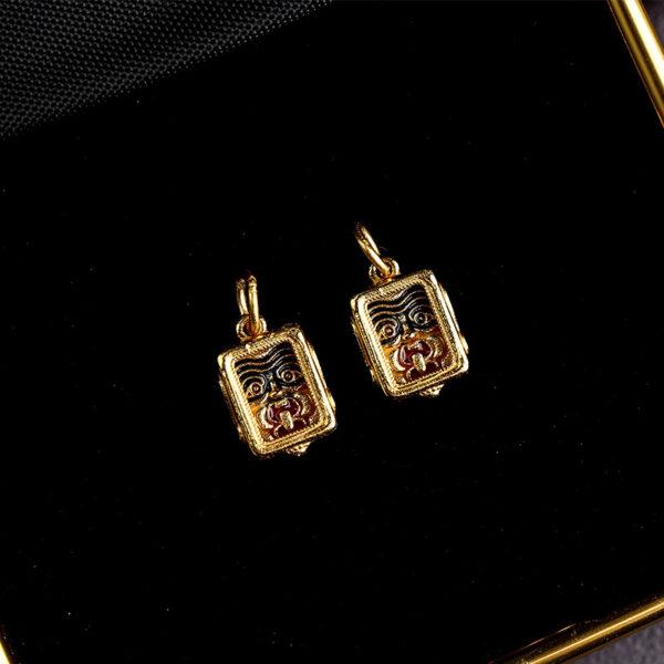 gild sterling silver Buddhist God of Wealth pattern rectangle shape charm bead, enamel charm - Image 5