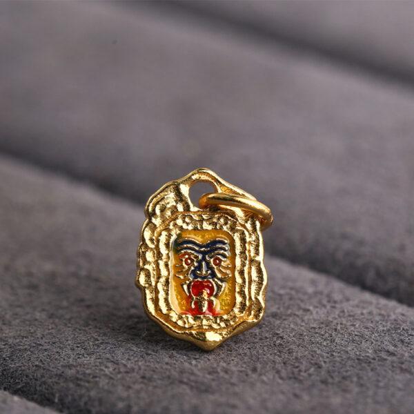 gild sterling silver Buddhist God of Wealth pattern oval shape charm bead, enamel charm - Image 5