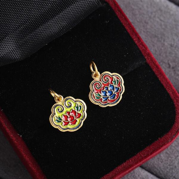 gild sterling silver lotus flower pattern ruyi shape charm bead, enamel charm - Image 5