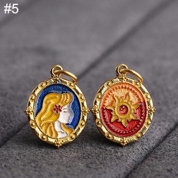 gild sterling silver people pattern oval shape charm bead, enamel flower charm, 2 pieces / 5 pieces - Image 7