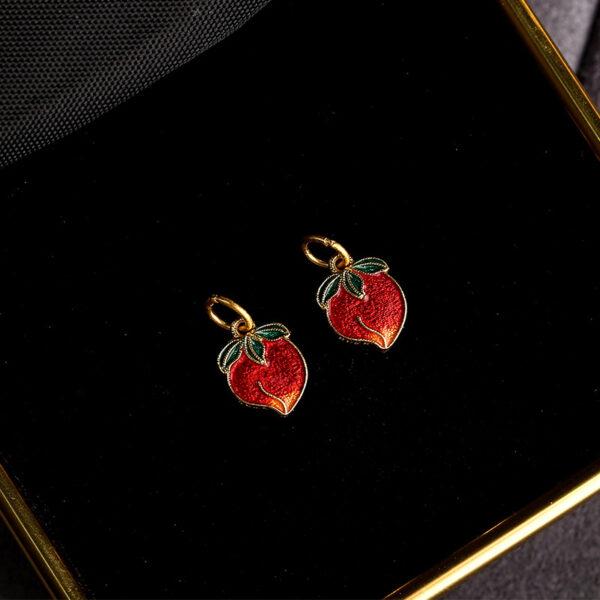 gild sterling silver peach shape charm bead, red enamel charm, 2 pieces / 5 pieces - Image 5