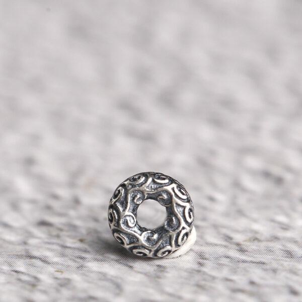 cloud pattern rondelle shape s925 sterling silver bead, oxidized silver bead - Image 5