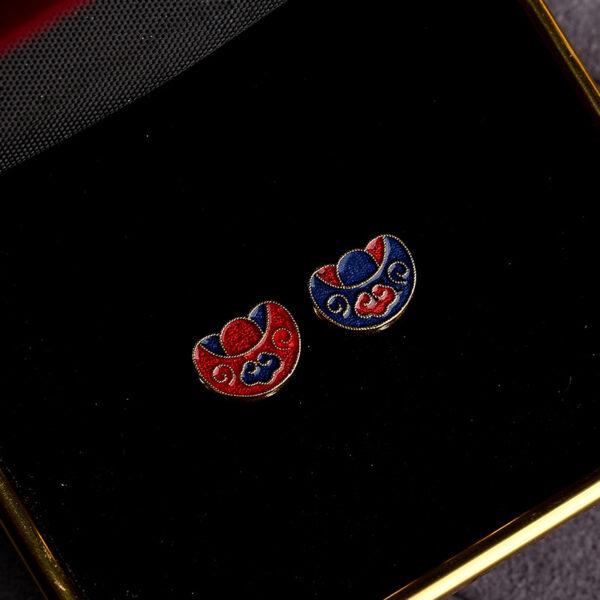 gild sterling silver cloud pattern flower shape bead, blue and red enamel bead - Image 5