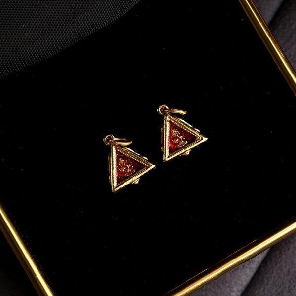 gild sterling silver Ganesha pattern triangle shape charm bead, red enamel charm - Image 5
