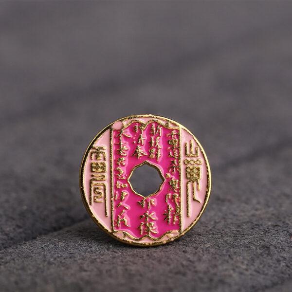 gild sterling silver Taoist Coins shape bead, pink enamel bead - Image 5