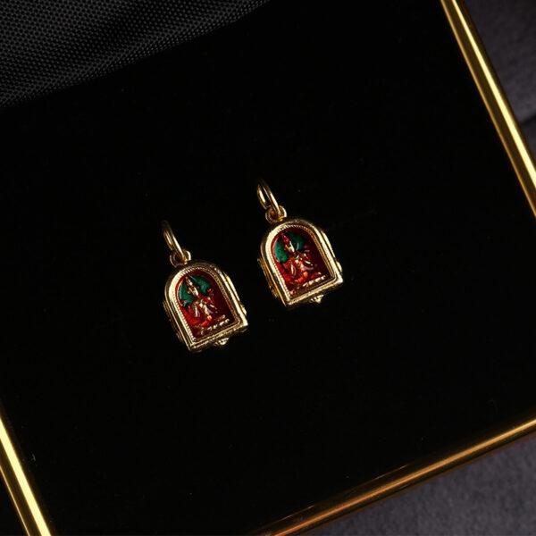 gild sterling silver Buddha pattern charm bead, red enamel charm, 2 pieces / 5 pieces - Image 5