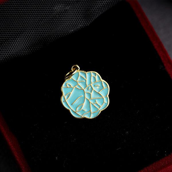 gild sterling silver flower shape charm bead, blue enamel charm - Image 5