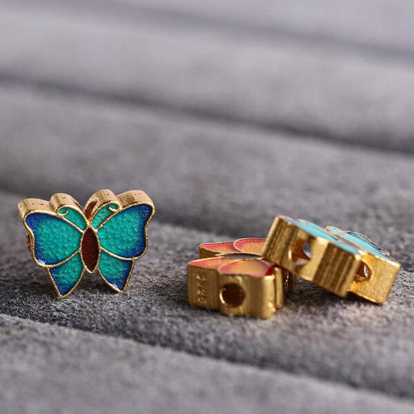 gild sterling silver butterfly shape bead, red and blue enamel bead - Image 5