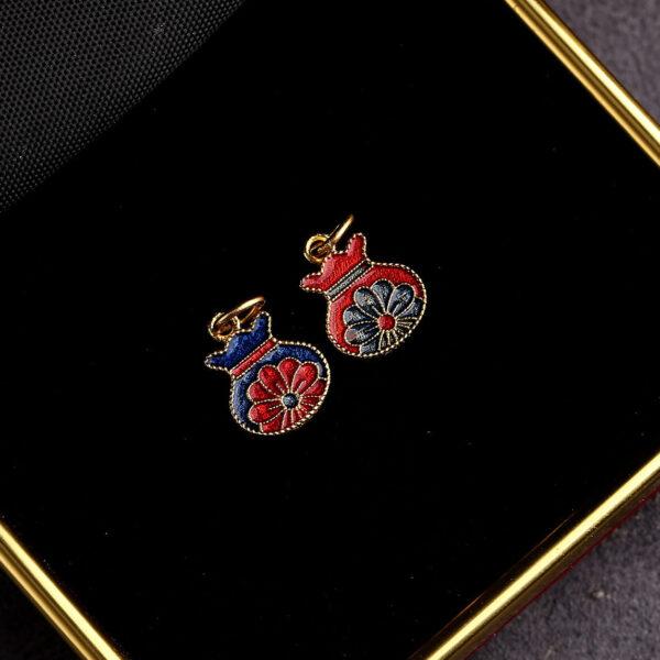 gild sterling silver flower shape charm bead, blue and red enamel charm - Image 5
