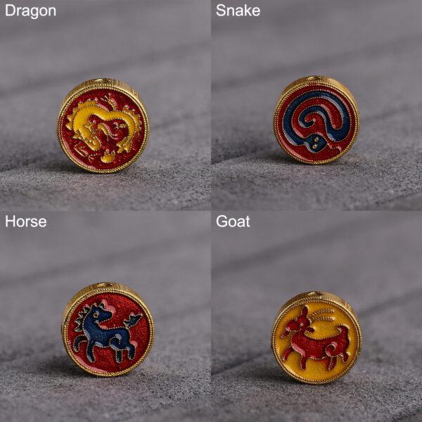 Chinese Zodiac Animals pattern round shape gild sterling silver bead, colorful enamel bead - Image 4