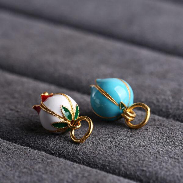gild sterling silver flower bud shape charm bead, colorful enamel charm - Image 5