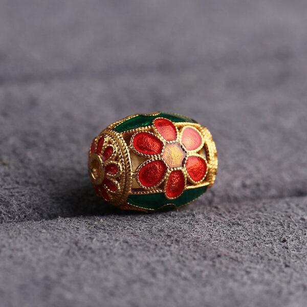 gild sterling silver plum flower pattern oval bead, colorful enamel flower bead - Image 5