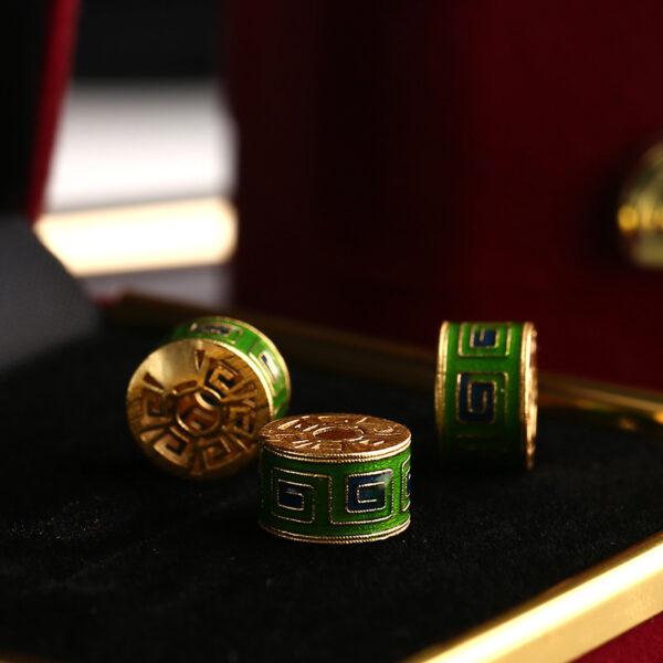 gild sterling silver fret pattern cylindrical shape bead, green enamel bead - Image 6