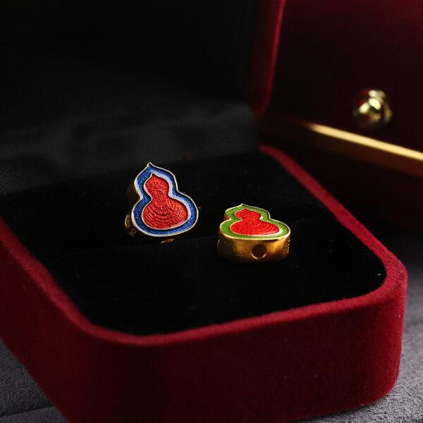 gild sterling silver gourd shape bead, red enamel gourd bead - Image 6