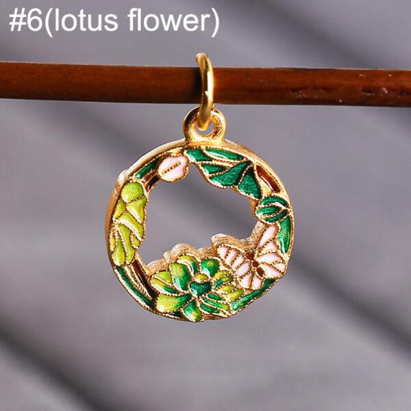 gild sterling silver flowers of the twelve months pattern round shape charm bead, enamel charm - Image 9