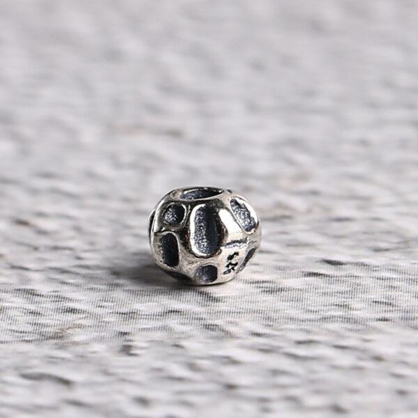 meteorite surface round shape s925 sterling silver bead, oxidized silver bead - Image 7