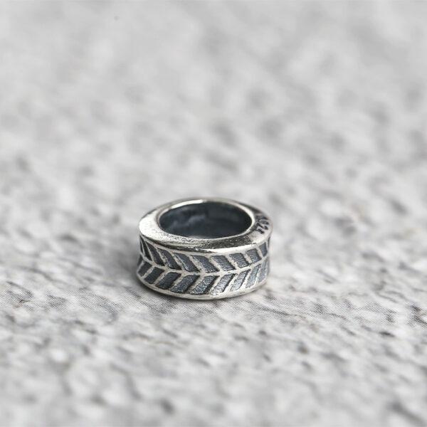 feather pattern ring shape s925 sterling silver bead, oxidized silver ring bead - Image 7