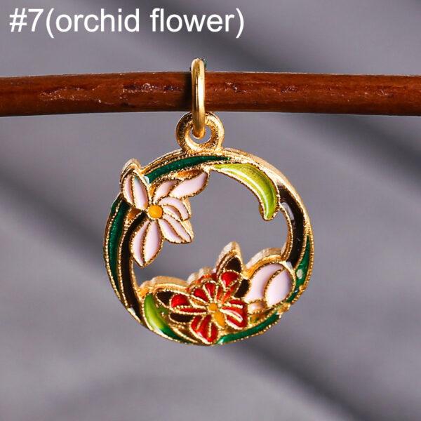 gild sterling silver flowers of the twelve months pattern round shape charm bead, enamel charm - Image 10
