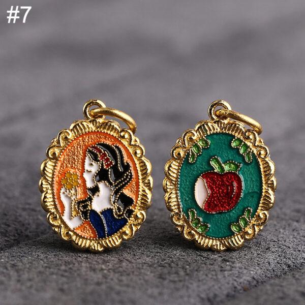 gild sterling silver people pattern oval shape charm bead, enamel flower charm, 2 pieces / 5 pieces - Image 9