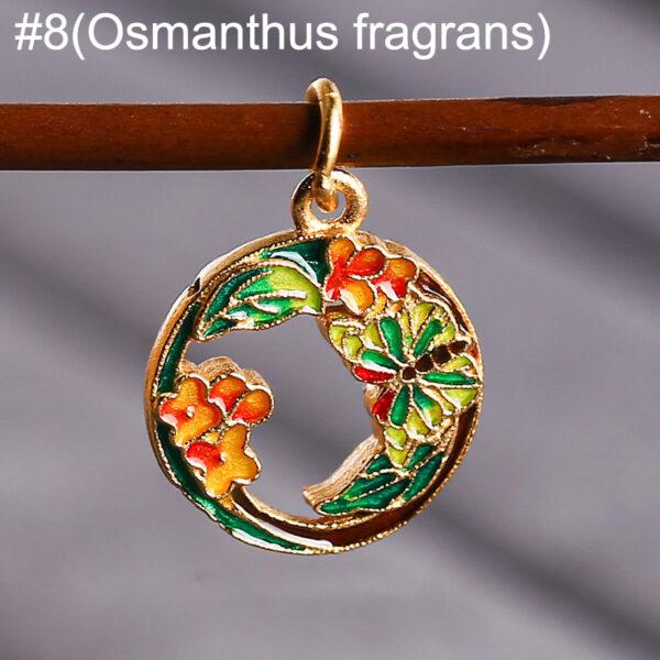 gild sterling silver flowers of the twelve months pattern round shape charm bead, enamel charm - Image 11