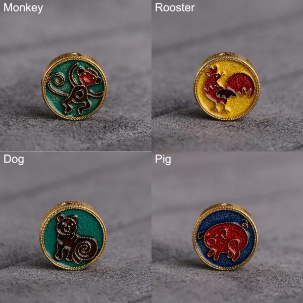 Chinese Zodiac Animals pattern round shape gild sterling silver bead, colorful enamel bead - Image 3