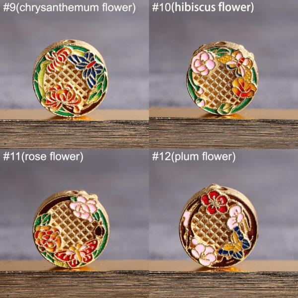 A Set flowers of the twelve months pattern round shape gild sterling silver bead, enamel bead - Image 6