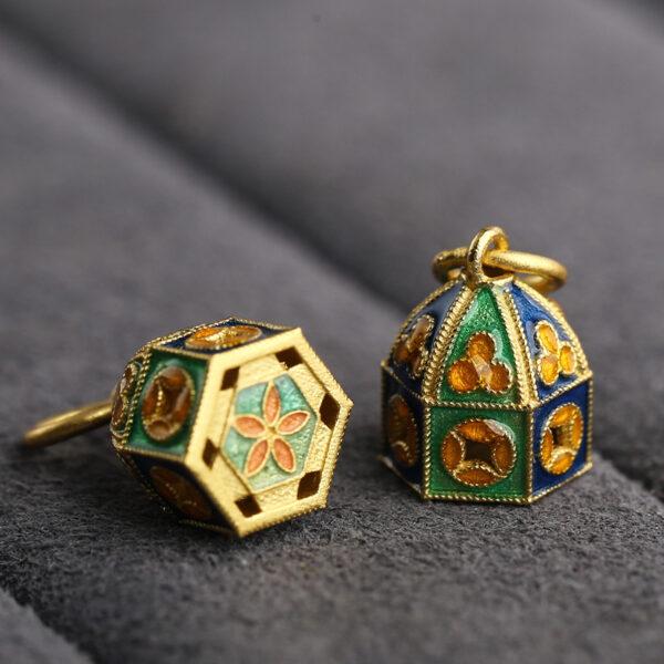 hollow flower pattern tower shape gild sterling silver charm bead, enamel tower charm - Image 5