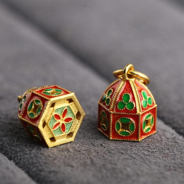 hollow flower pattern tower shape gild sterling silver charm bead, enamel tower charm - Image 6