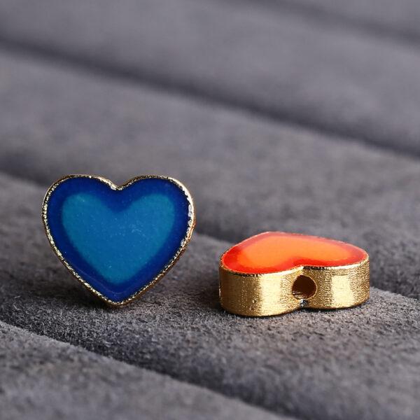 heart shape gild sterling silver bead, red and blue enamel heart bead - Image 5