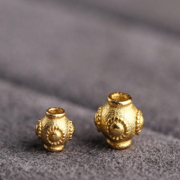 simple round pattern oval shape gild s925 sterling silver bead, golden oval bead