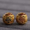 hollow flower pattern round shape gild sterling silver bead, enamel ball bead