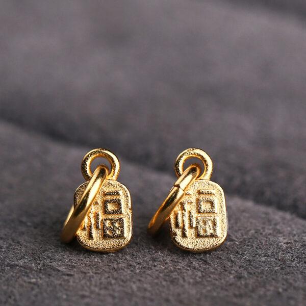 福 pattern oval shape gild s925 sterling silver charm bead, golden flower charm