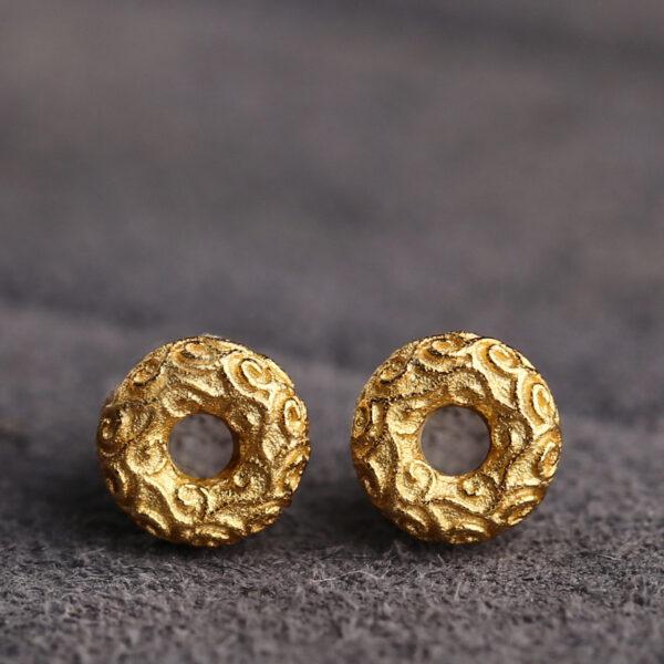 vine pattern donut shape gild s925 sterling silver bead, golden donut bead