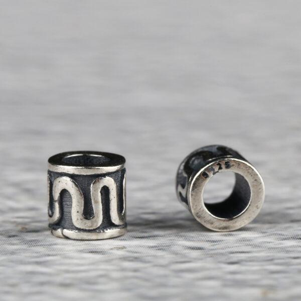 snake pattern tube shape s925 sterling silver bead, oxidized silver tube bead