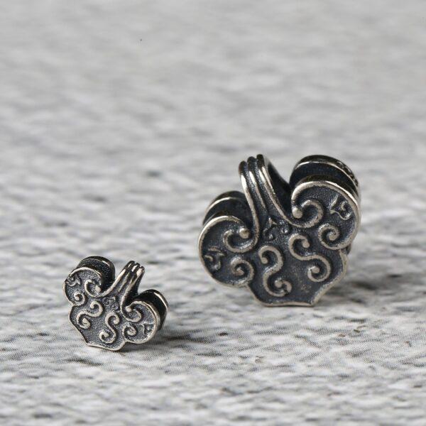 flower pattern heart shape s925 sterling silver charm bead, oxidized silver flower charm