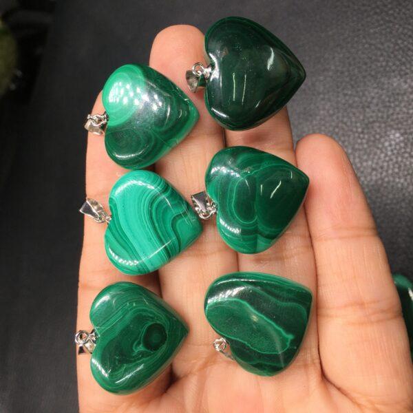 heart shape natural malachite bead sterling silver charm