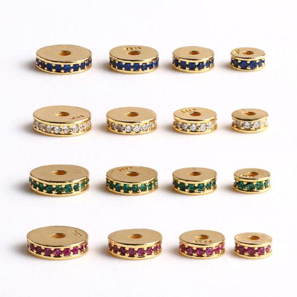 zircon bead inlaid gasket shape gild s925 sterling silver bead, golden gasket bead