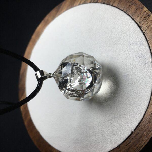 facet surface ball shape natural clear quartz bead sterling silver charm